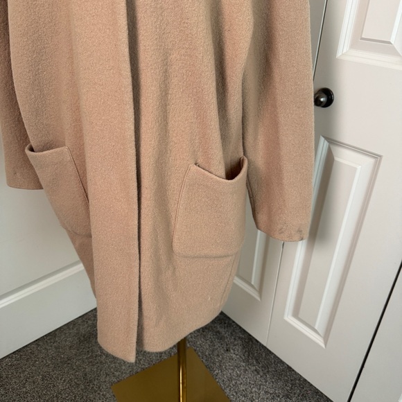 Aritzia Babaton Tamarak Merino Wool Open Front Coat Camel Long Jacket - Picture 4 of 10